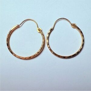 14k Solid Yellow Gold Classic 23mm Diamond Etched Hoop Earrings JCM MAURITIUS